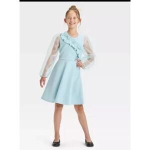 Girls Beetlejuice- Astrid: Long Sleeve Empire Waist Dress - Sky Blue S 6/7